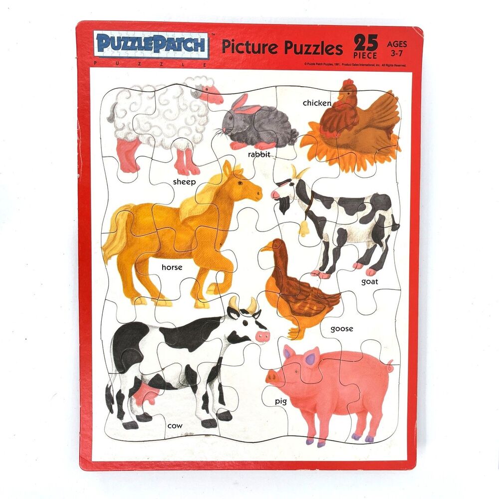 Puzzle Patch 25 Pc Tray Puzzle Vintage 1991 FARM ANIMALS
